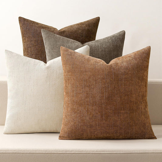 Pack of 4 Decorative Throw Pillow Covers 20X20 Inch Brown Chenille Textured Throw Pillows Boho Farmhouse Rustic Accent Cushion Covers for Vintage Modern Home Decor Couch Sofa Bed Living Room