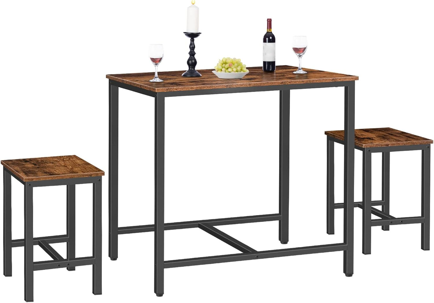 3-Piece Industrial Dining Table Set, Kitchen Table, Space Saving Dinette for Kitchen, Dining Room, Small Space, Breakfast Nook, Living Room, Party, Rustic Brown and Black BF75CZ01G1