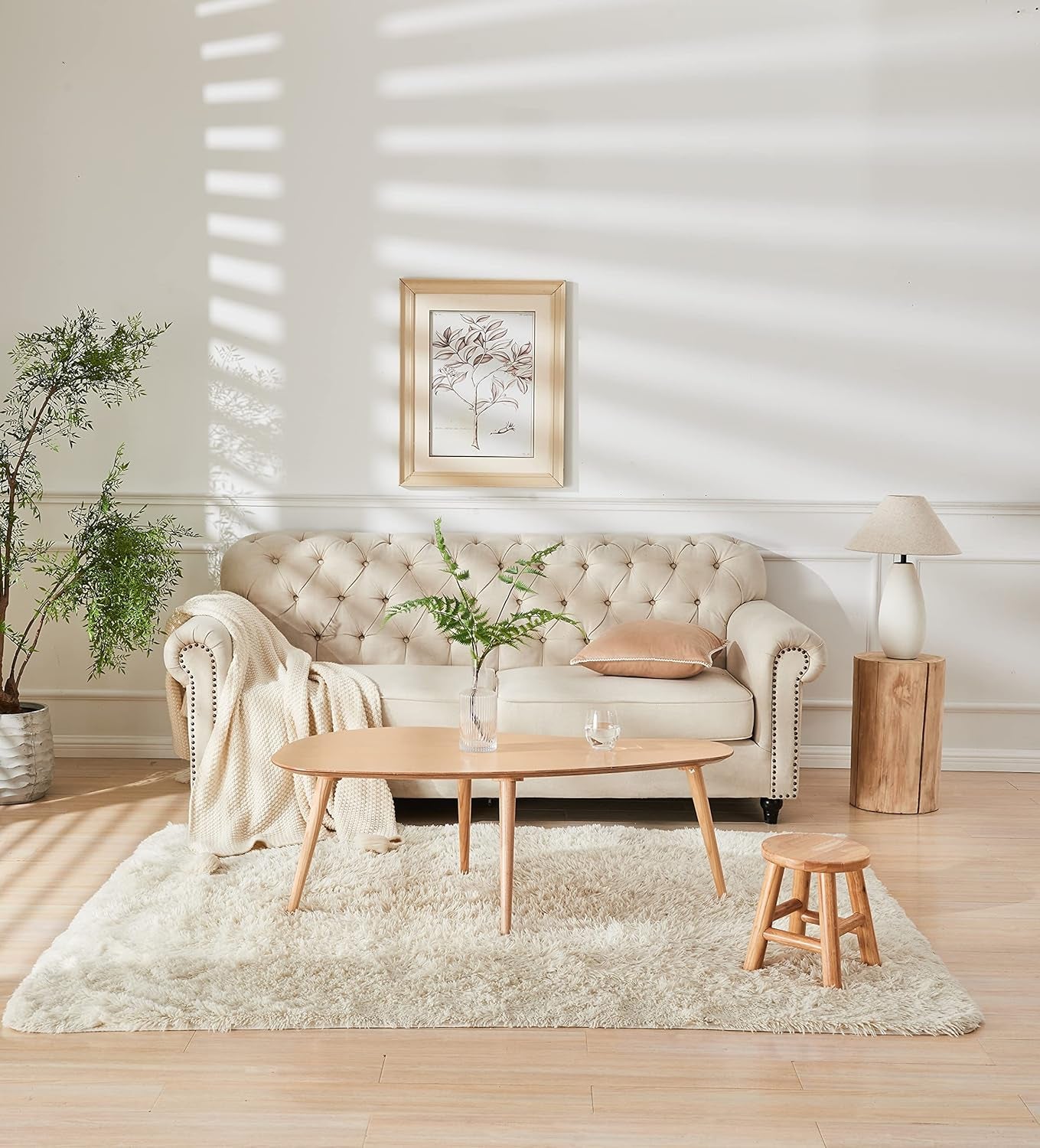 Solid Wood Table Desk, Coffee Table End Table round for Kitchen Dining Room, Living Room, Bedroom and Restaurant, 4 Legs Removable-Natural