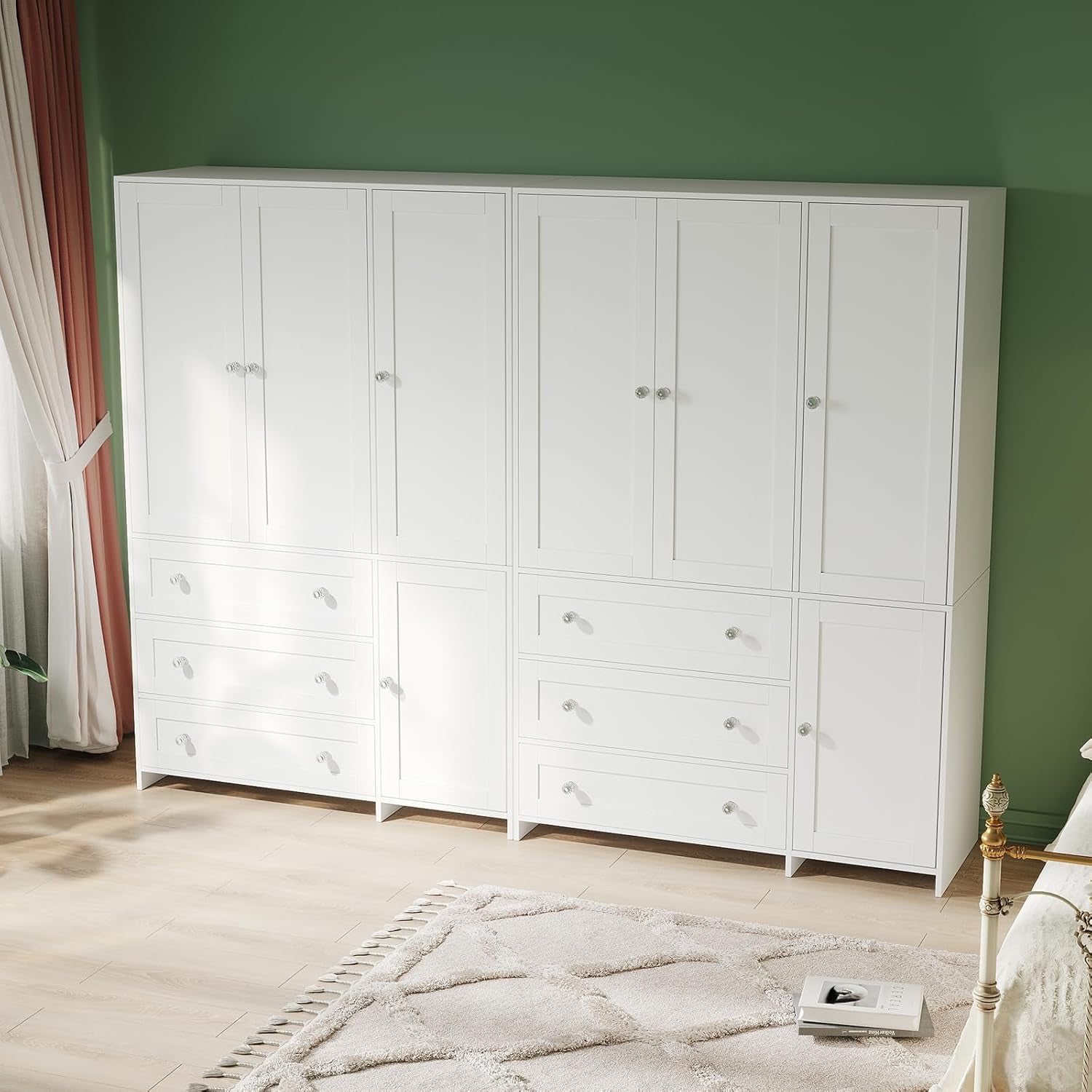 Armoire Wardrobe Closet with Drawers and Mirror, 71" Clothing Storage Cabinet with Hanging Rod, 4 Doors Wooden Wardrobe Cabinet for Bedroom, Large Capacity Storage