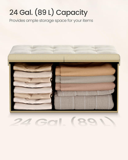 Mazie Collection - 30 Inches Storage Ottoman, Foldable Storage Bench with Flipping Lid, 660 Lb Load Capacity, for Entryway, Living Room, Bedroom, Velvet Fabric, Cream White ULSF048LH01