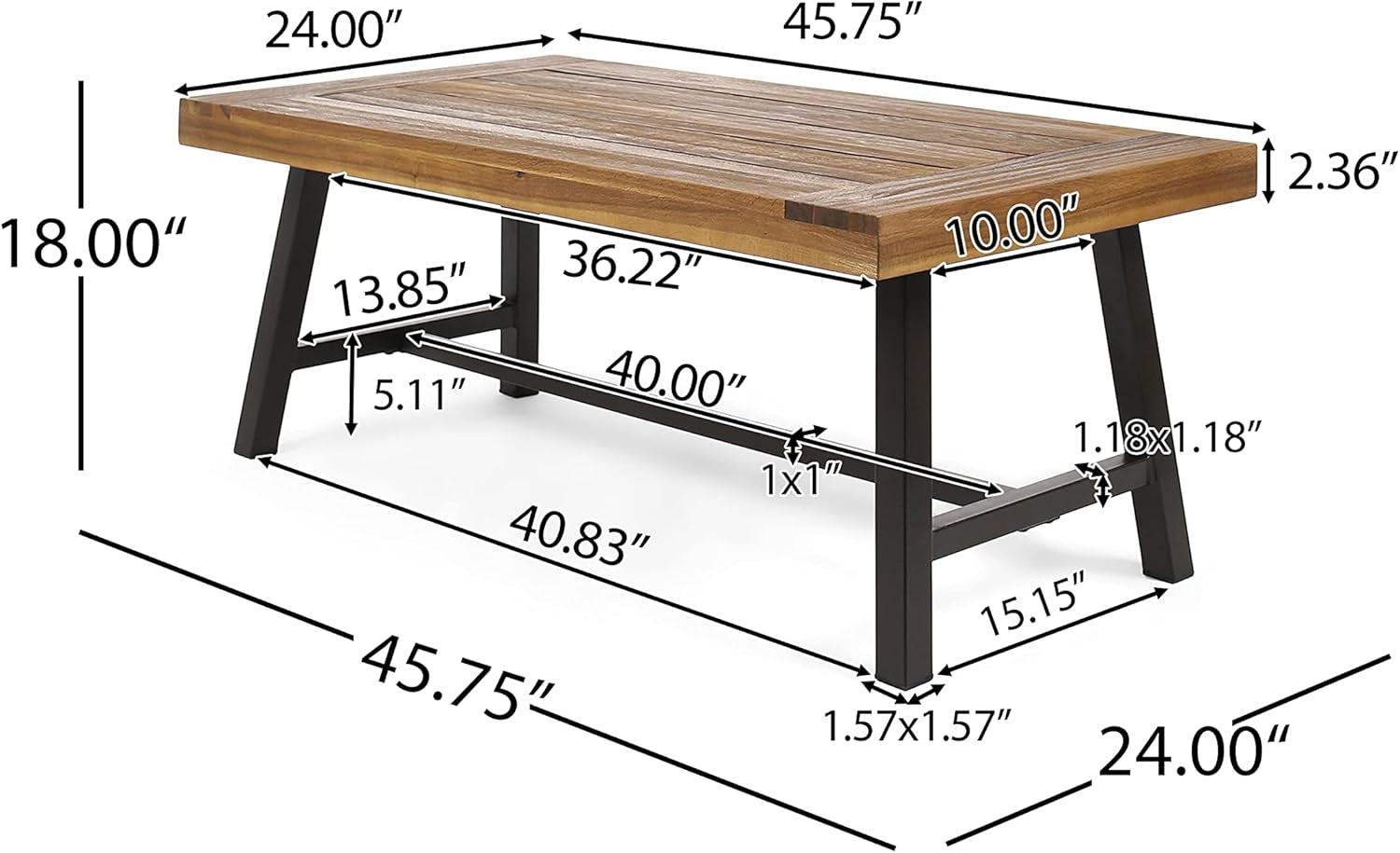 Carlisle Outdoor Acacia Wood Coffee Table, Sandblast/Rustic Metal