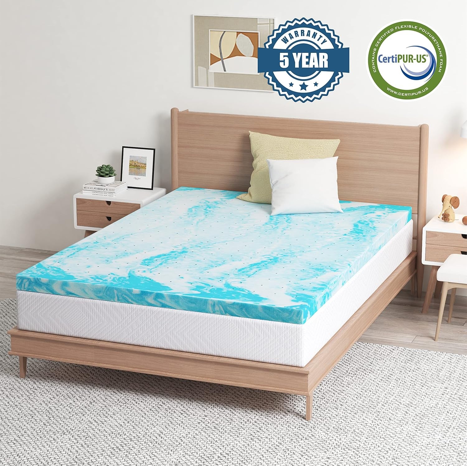 EGO Topper 2 Inch Queen Memory Foam Mattress Topper, Cooling Gel Foam Mattress Topper for Pressure Relief, Ventilated Design Bed Topper in a Box, Certipur-Us Certified, 60"×80", Medium