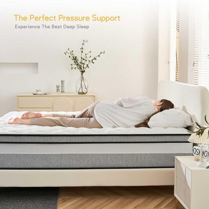 Queen Mattress, 12 Inch Cooling Hybrid Queen Size Mattress in a Box, Medium Firm with Gel Memory Foam & Pocket Coils, Motion Isolation, Pressure Relief, Certipur-Us