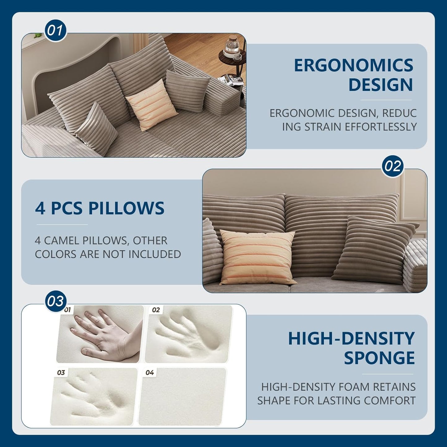 75" Oversized Double Chaise Lounges Indoor, Upholstered Corduroy Oversized Chaise Lounge Chair, Modern Sleeper Loveseat Chair Boneless Cloud Couch for Living Room Bedroom Reading (Camel)