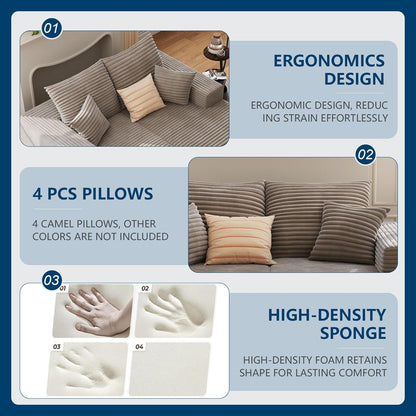75" Oversized Double Chaise Lounges Indoor, Upholstered Corduroy Oversized Chaise Lounge Chair, Modern Sleeper Loveseat Chair Boneless Cloud Couch for Living Room Bedroom Reading (Camel)