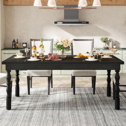 62” Wood Dining Table for 4-6 People, Farmhouse Large Rectangle Kitchen Table, Modern Dinner Table Kitchen & Dining Room Furniture with Carved Turned Legs