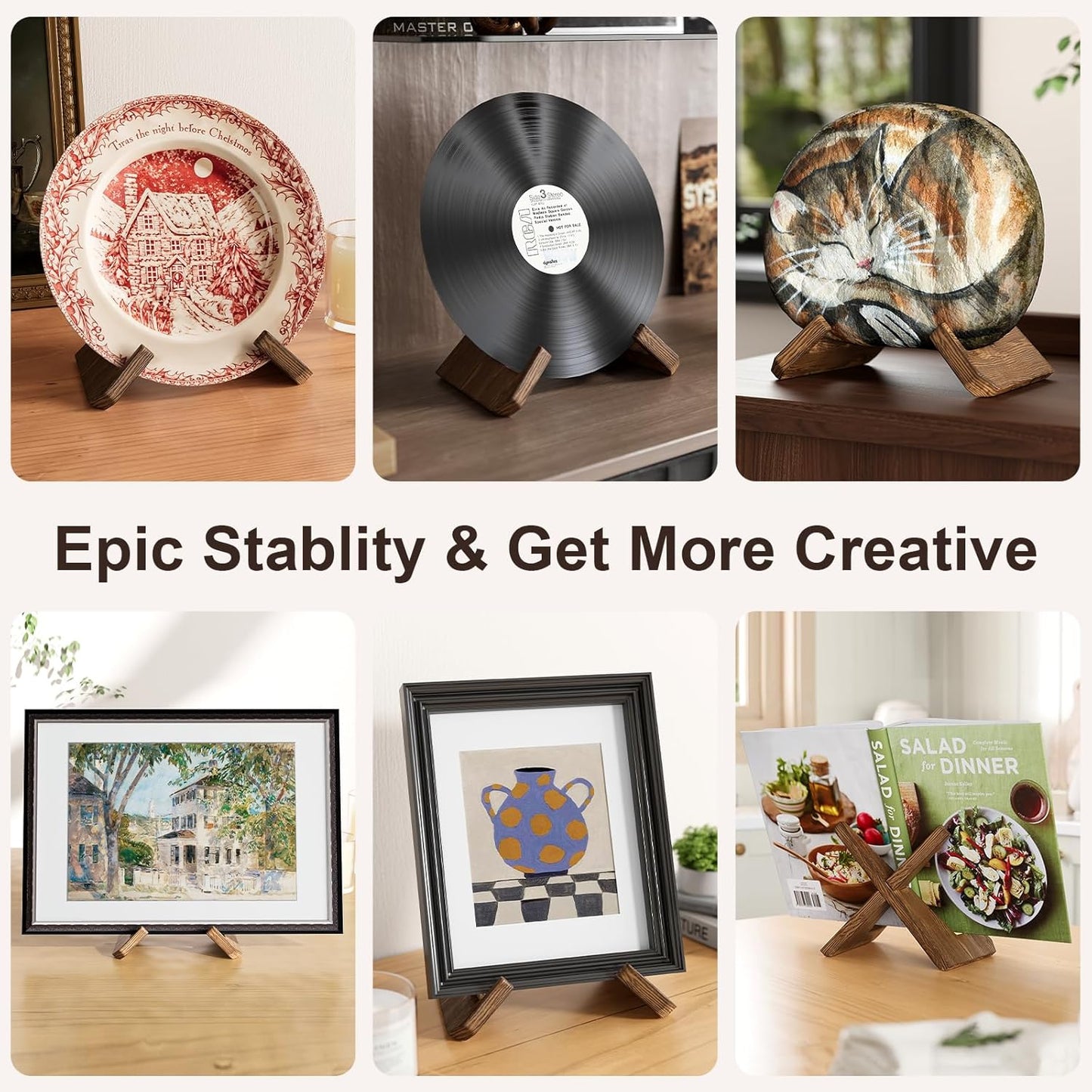Now Playing Vinyl Record Stand, Single Wood Vinyl Record Display, 1 Second Assemble Now Spinning Stands, LP Player Accessories, Wooden Album Stand, Plate Holders for Displaying, Gifts for Record Lover