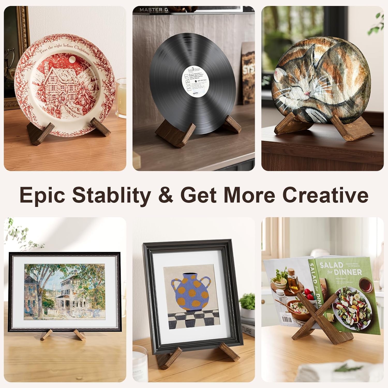 Now Playing Vinyl Record Stand, Single Wood Vinyl Record Display, 1 Second Assemble Now Spinning Stands, LP Player Accessories, Wooden Album Stand, Plate Holders for Displaying, Gifts for Record Lover