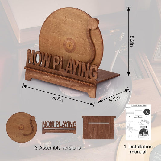 Now Playing Vinyl Record Stand Wooden Record Holder Display Wood Storage Stands Record Player Accessories for Bedroom Living Room Decor for Vinyl Lovers (Vintage)