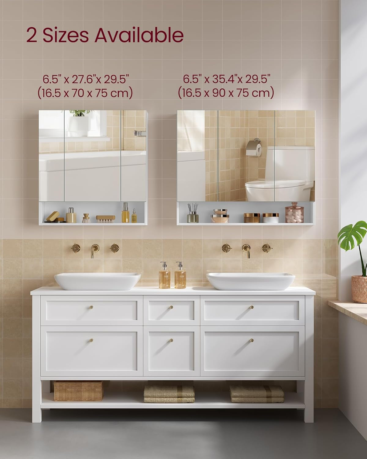 KAILYN Collection - Medicine Cabinet Mirror, Bathroom Wall Mirror Cabinet with Storage, Open Compartment, Adjustable Shelves, 6.5 X 27.6 X 29.5 Inches, Cloud White UBBK129W01