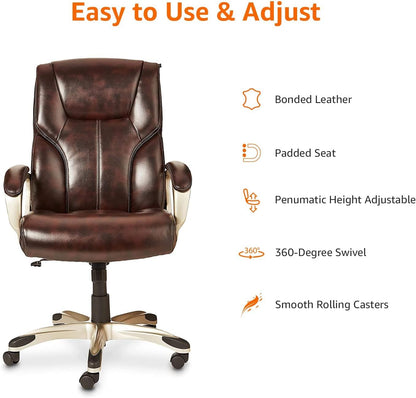 Executive High Back Office Desk Chair, Adjustable Height, Tilt, Swivel, One Size, Brown/Gold