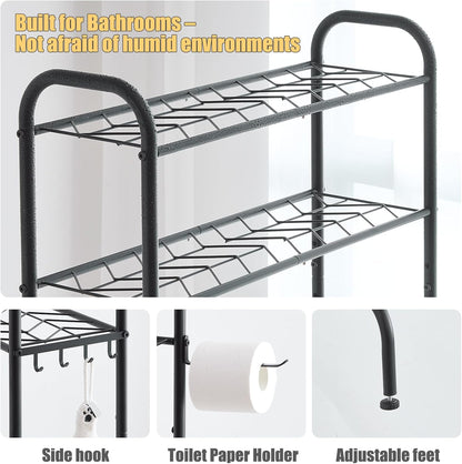 Over the Toilet Storage,3-Tier Heavy Duty Metal Bathroom Organizer, Freestanding Space Saver with Wide Shelves for Towels & Toilet Paper (Black)