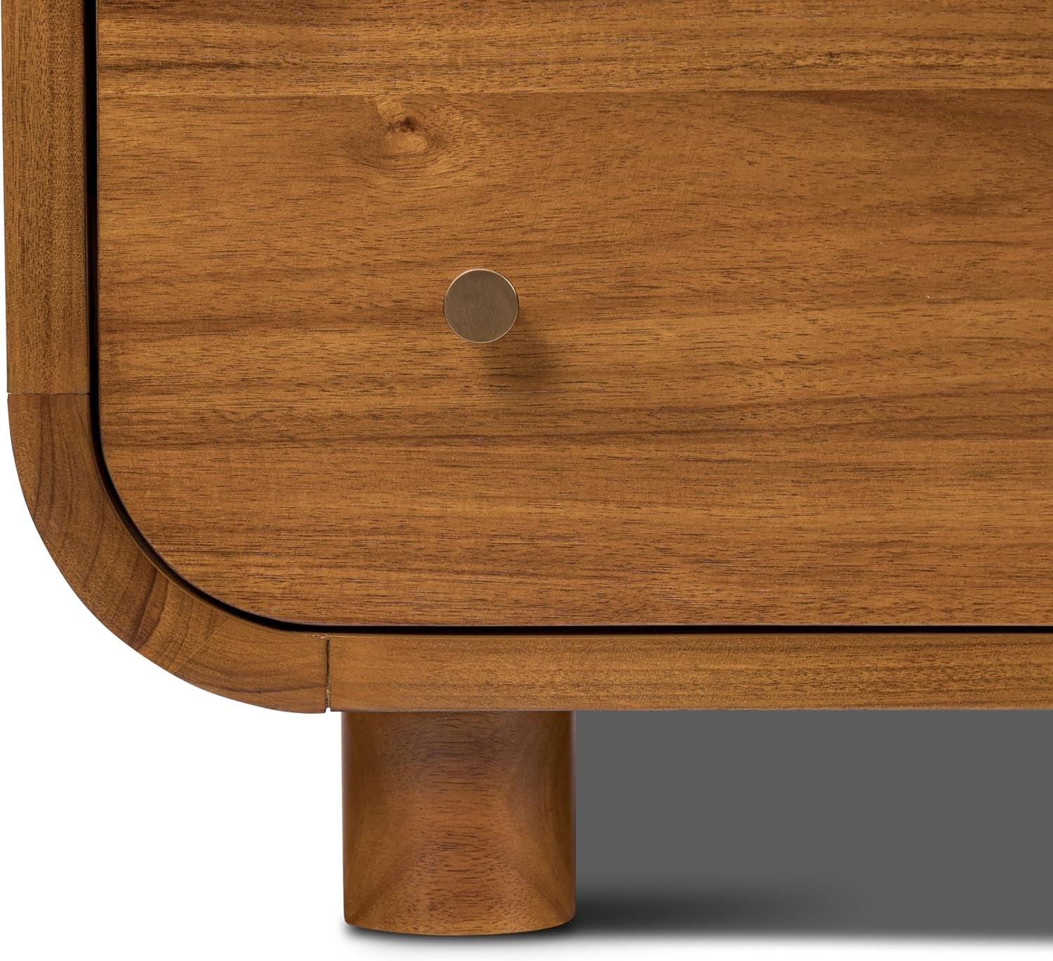 Oslo 22” Nightstand – Mid-Century Modern Bedside Table with Soft-Close Drawers, Solid and Veneered Acacia Wood Construction, Brass Handles, Light Brown Finish