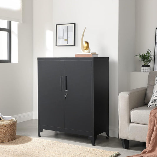 Garage Cabinet, Metal Storage Cabinet with Doors and Shelves, for Home Office, Garage and Utility Room, Black UOMC013B01