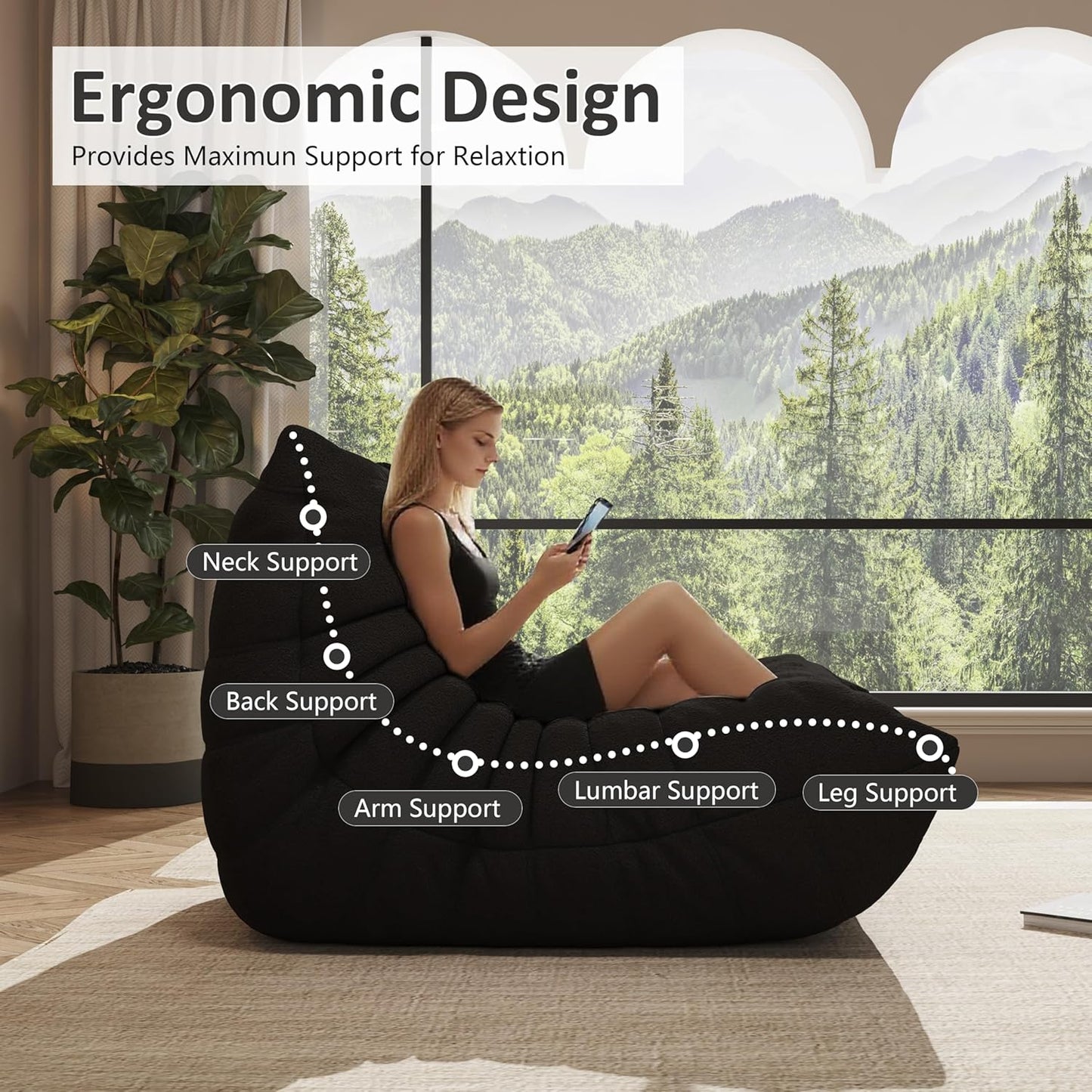 Bean Bag Chair, Oversized Bean Bag Chair for Living Room, Fireside Chair for Adults with Memory Foam Filled, Big Accent Sofa Lounge Floor Sofa for Gaming, Reading, Relax, No Assembly Required. (Green)