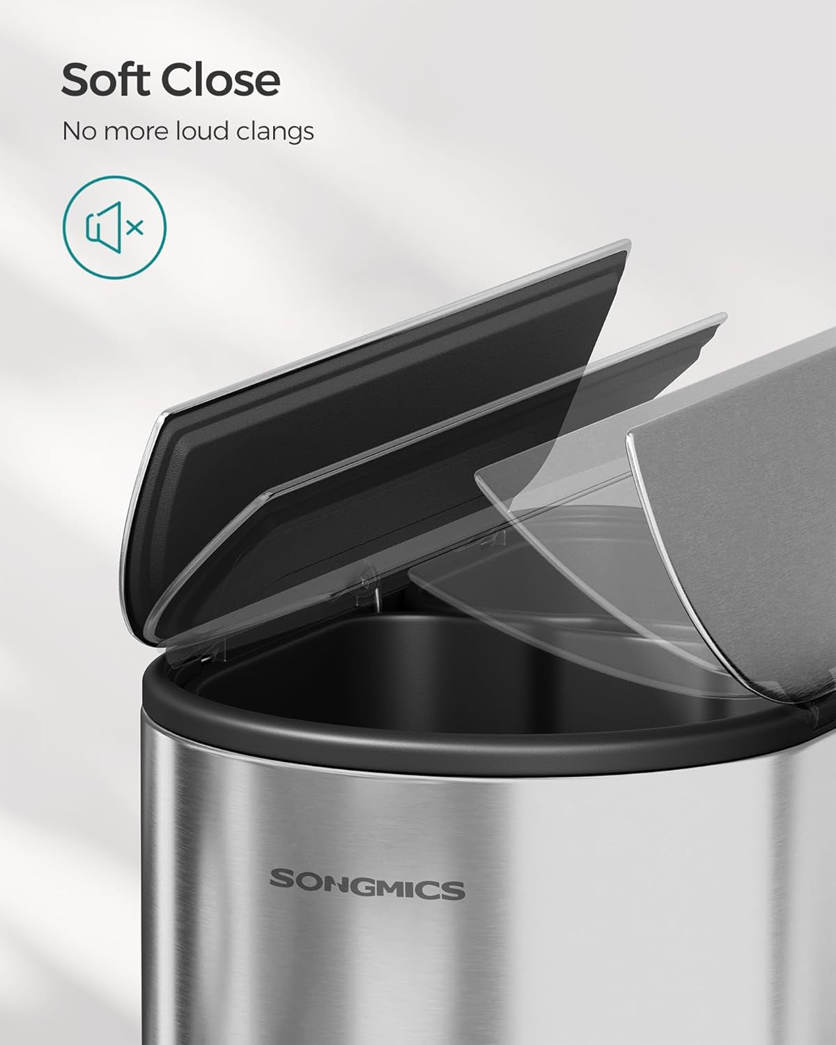 13-Gallon Dual Kitchen Trash Can, 5.3 and 8 Gallon Compartments, Garbage Can with Wing Lids, Stainless Steel, Soft Close, Inner Buckets, Metallic Silver ULTB570E50
