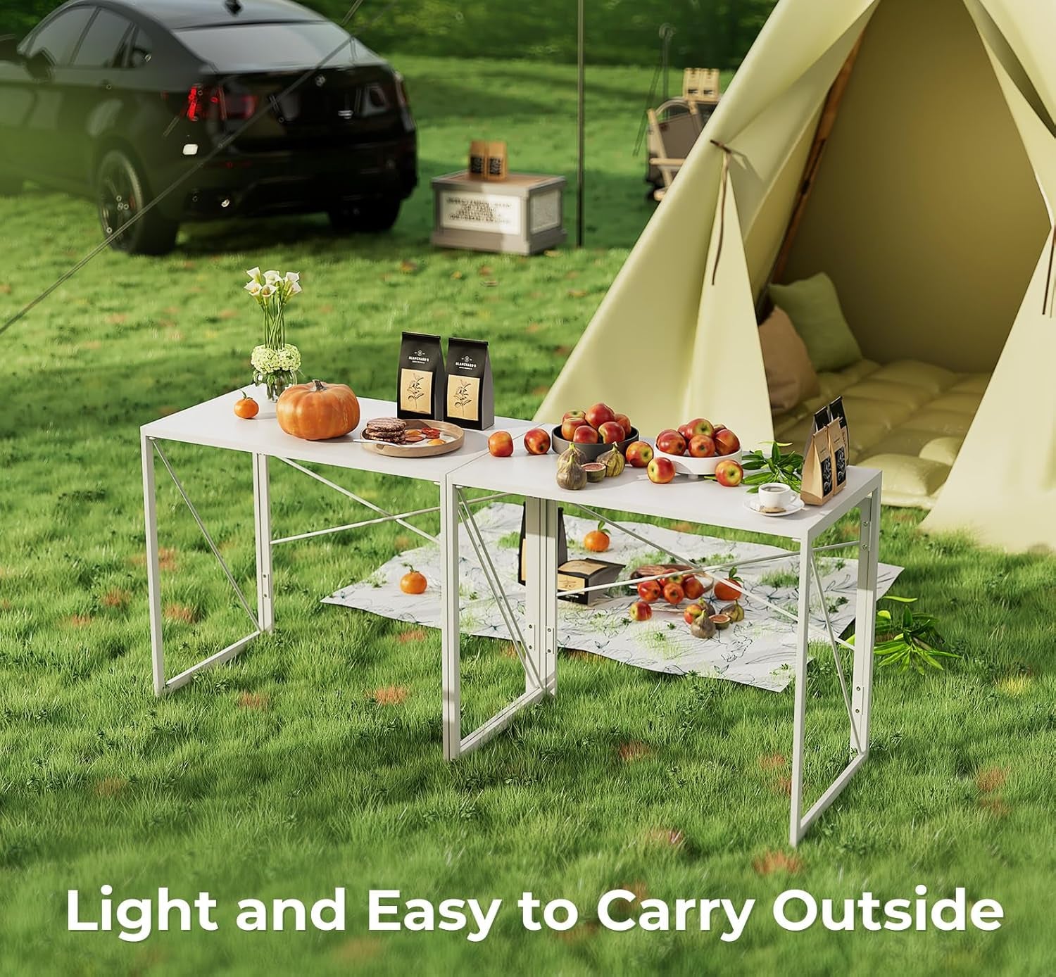 Folding Desk 31.5 Inch Foldable Small Portable Computer Desks, Spaces Saving Writing Sturdy Table for Bedroom, Home Office, Dorm, Apartment, Pre Assembled, White