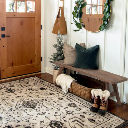 47" Farmhouse Wood Bench, Dining Room Bench, Entryway Bench for Living Dining Room, Solid Wood, Easy to Assemble, Brown