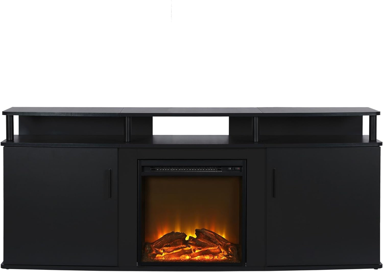Carson Fireplace TV Stand for Tvs up to 70 Inch, Replaceable Electric Fireplace Insert Heater, Realistic Log and Flame Effect, for Living Room or Bedroom, Black