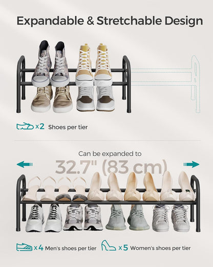 Expandable Shoe Rack, 1 Tier Shoe Rack Shelf, Adjustable Shoe Organizer Storage for 10 Pairs of Shoes, Metal Free Standing Shoe Racks for Closet, Front Door Entryway, Easy Assembly, Ink Black