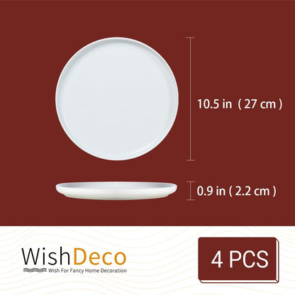 White Dinner Plates Set of 4, Ceramic Dining Plates 10.5 Inch, Large Salad Plate, Porcelain Kitchen Plate for Pizza, Steak, Microwave and Dishwasher Safe
