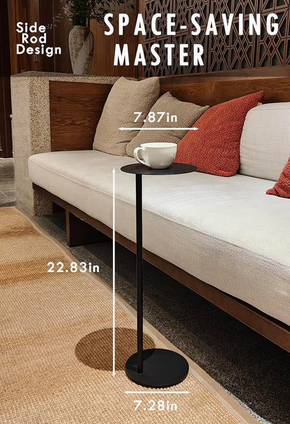 Premium round Mini Side Table, C Shaped End Table, Drink Table, Small Pedestal Side Table with Upgraded Weighted Metal Base, for Livingroom, Bedroom, Bathroom, Balcony, Small Spaces (Black)