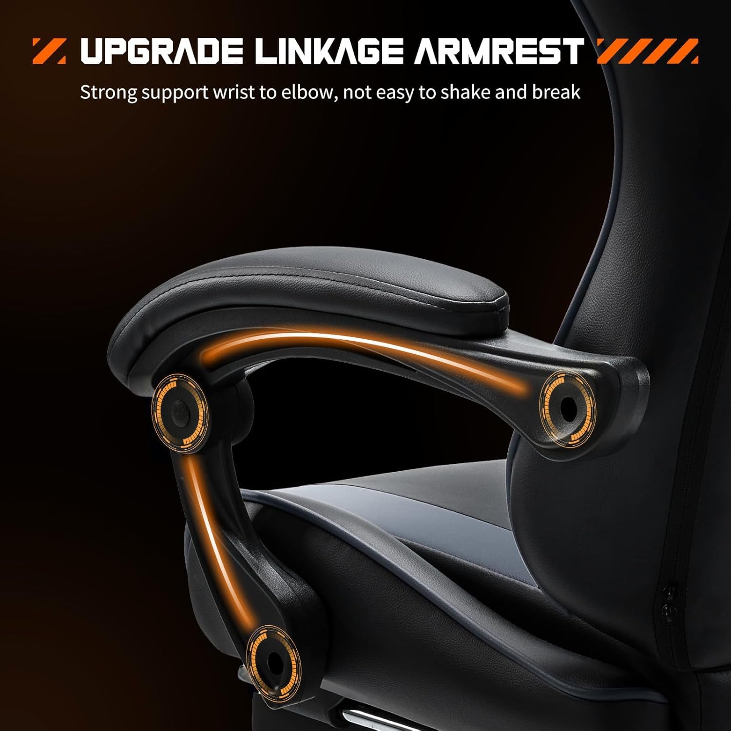 Video Game Desk Chair - Ergonomic Computer with Footrest and Comfy Lumbar Support, PU Leather Recliner with Headrest, Fixed up Armrest, Height Adjustable with 360° Swivel, for Adults, Grey