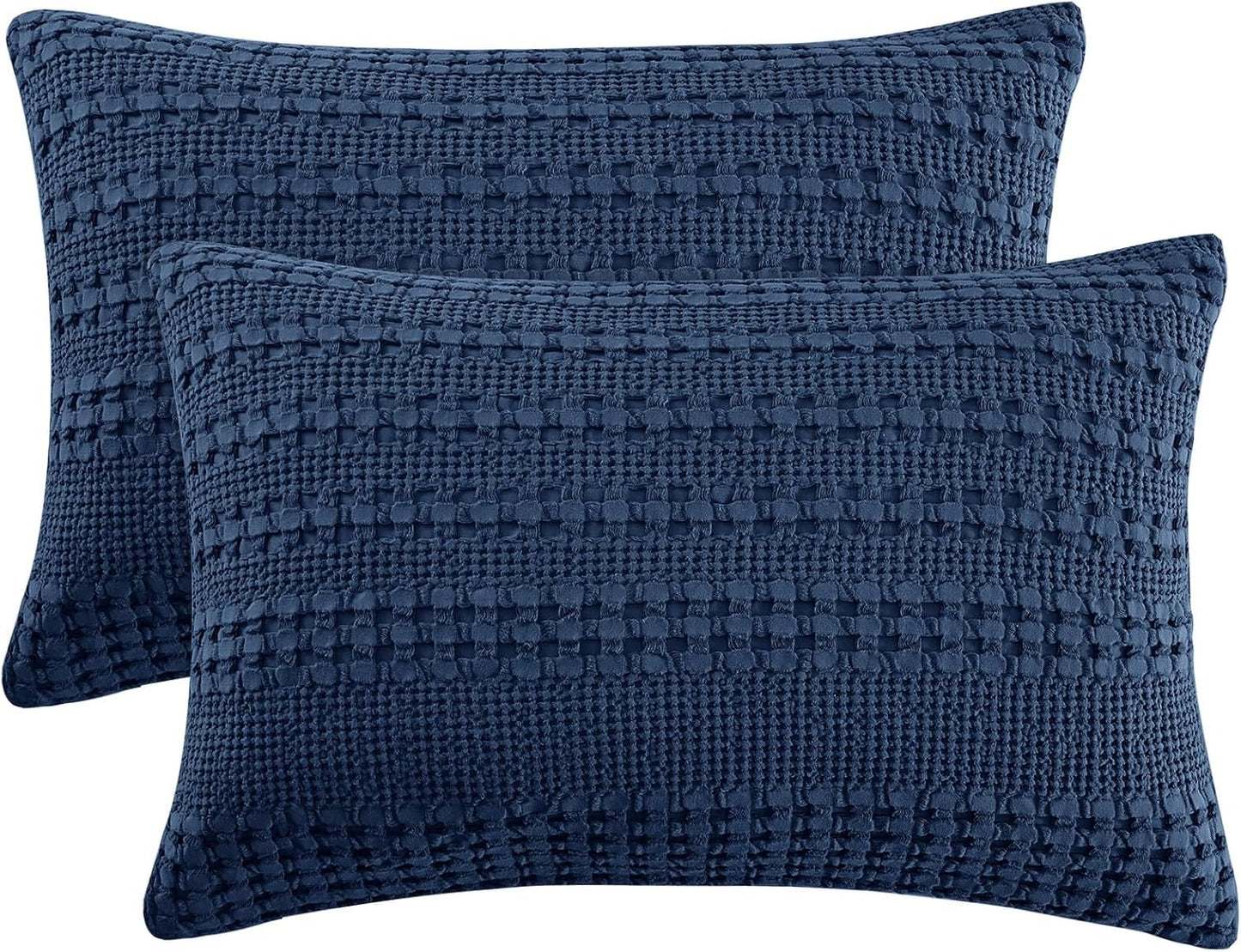 100% Cotton Waffle Pillow Shams King Size, 2 Pack 20" X 36" Soft Skin-Friendly Pillowcases, No Filling, Aesthetic Woven and Breathable Waffle Weave Pillow Case Covers for Bed, Blue Sapphire