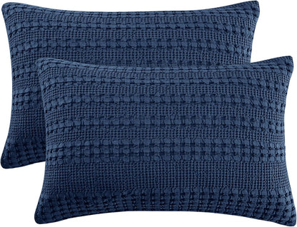 100% Cotton Waffle Pillow Shams King Size, 2 Pack 20" X 36" Soft Skin-Friendly Pillowcases, No Filling, Aesthetic Woven and Breathable Waffle Weave Pillow Case Covers for Bed, Blue Sapphire