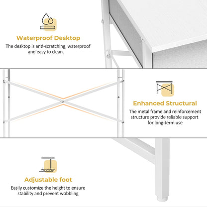 Small Writing Desk for Kids Bedroom, 31.5 Inch White Computer Desk for Small Spaces, Simple Desk with 2 Fabric Drawers for Home Office, Dorm, Living Room, Home Study Table, White