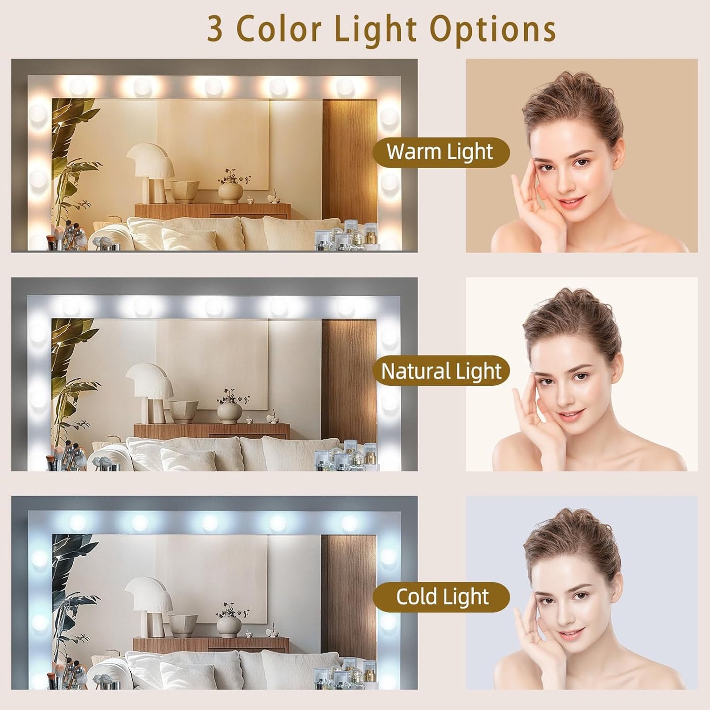 Sweetgo 46" Vanity with Lighted Mirror, Glass Top Makeup Vanity Desk with LED Lights, 3 Color Modes, Charging Station, 7 Drawers Vanity Table Set with Stool for Bedroom, White