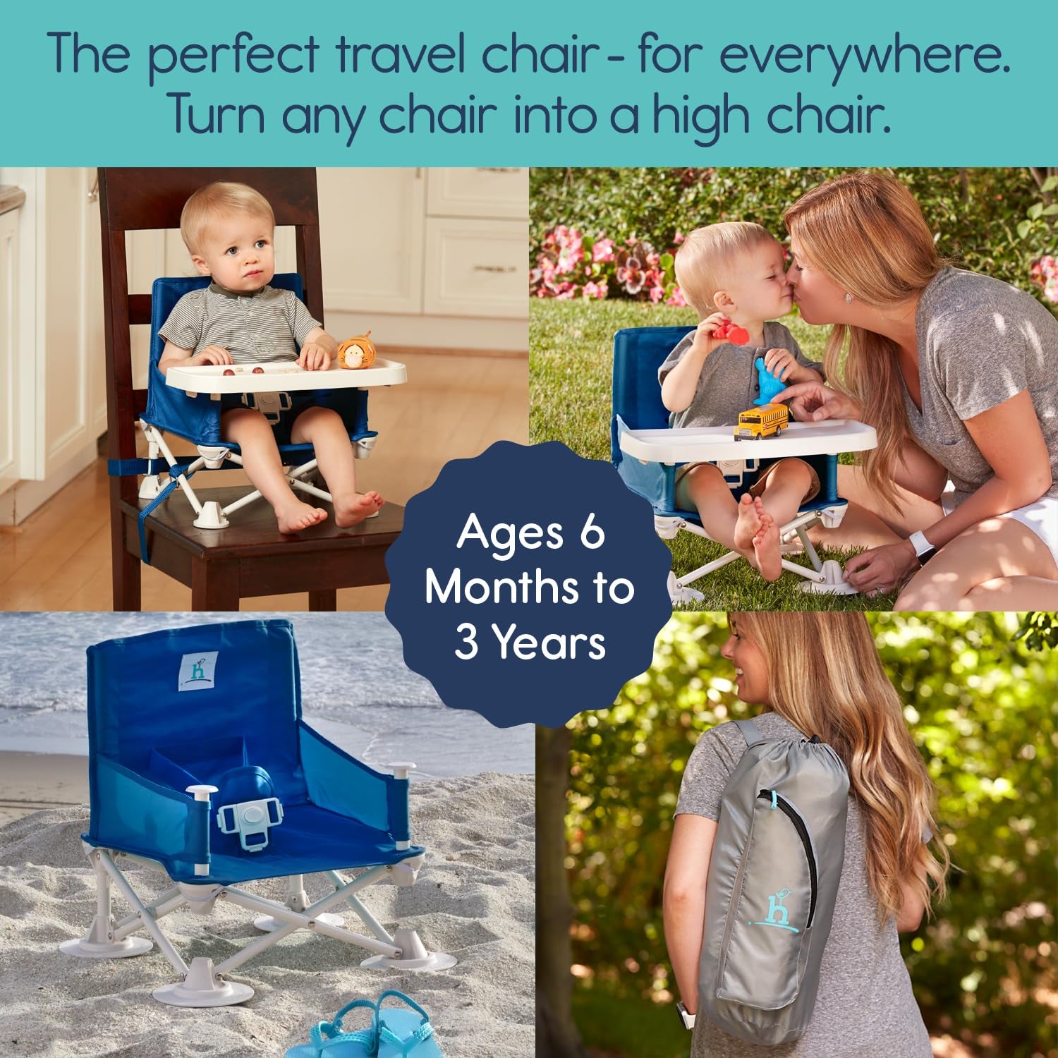 Omniboost Travel Booster Seat with Tray for Baby | Folding Portable Baby Booster Seat for Dining Table, Camping, Beach, Grandma’S | Tip-Free Design Straps to Kitchen Chairs - Booster Chair