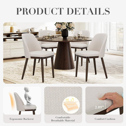 Upholstered Dining Chairs Set of 4, Modern Kitchen Chairs with Back, Fabric Side Dining Room Chairs with Wood Legs for Kitchen Dining Room Restaurant, Beige