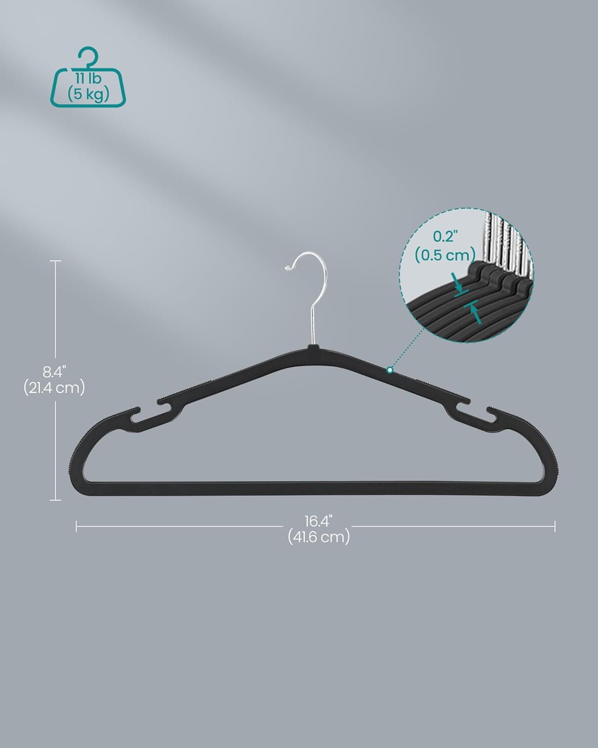 Clothes Hangers 50 Pack, Heavy-Duty Plastic Hangers, Coat Hangers with Wide Shoulder Notches, Pant Bar, 360° Swivel Hook, Space-Saving, 16.4 Inches, for Closet, Ink Black UCRP060B01