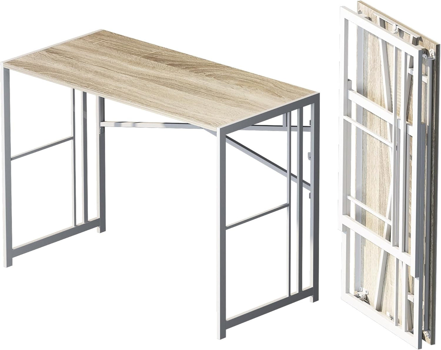 Folding Desk 40 Inch Writing Gaming Computer Camping Table, No Assembly Required Home Office Desk, Beige