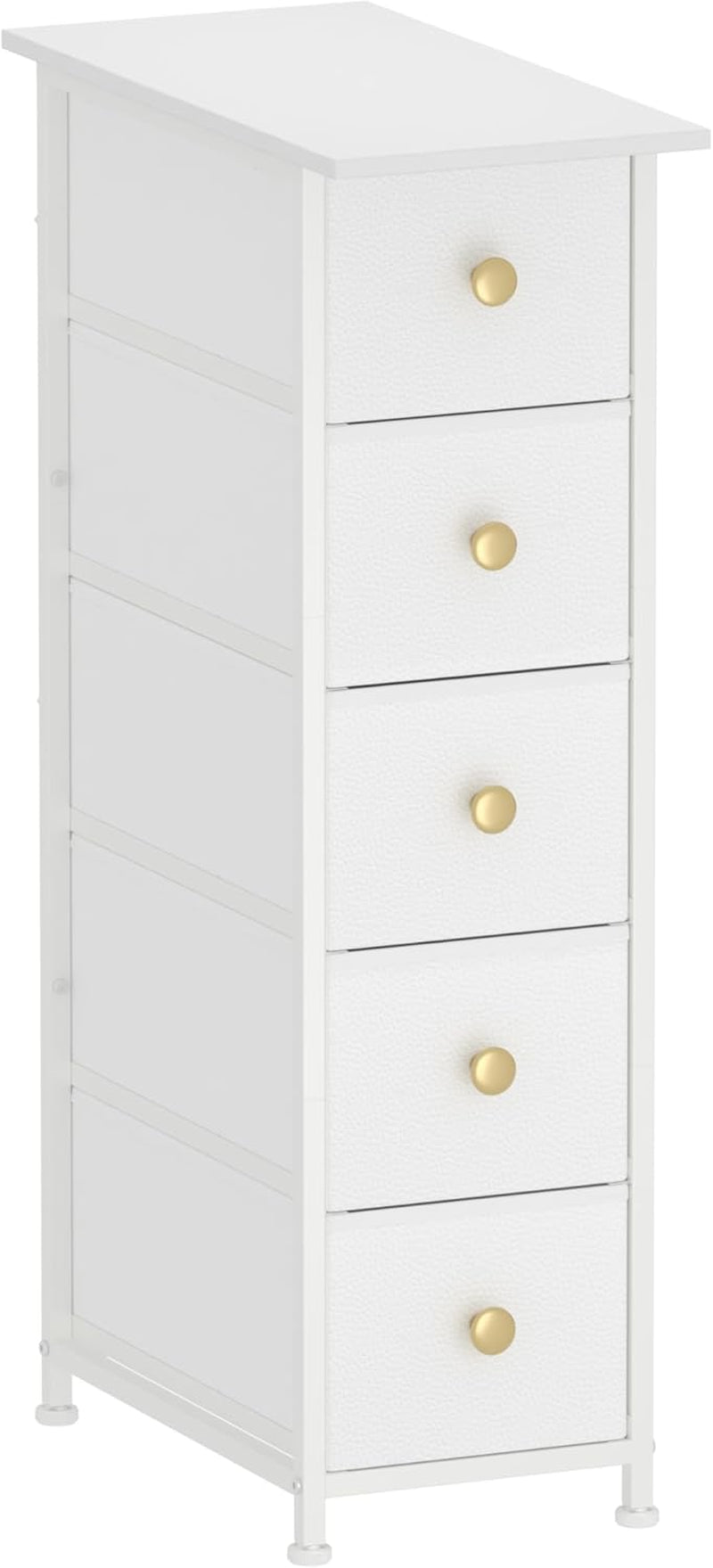 Narrow Dresser Cabinet Vertical Slim Dresser Chest of Drawers Skinny Storage Tower for Small Spaces Gaps Closet Bedroom Bathroom Small Fabric Drawer Unit (White, 5 Drawers)