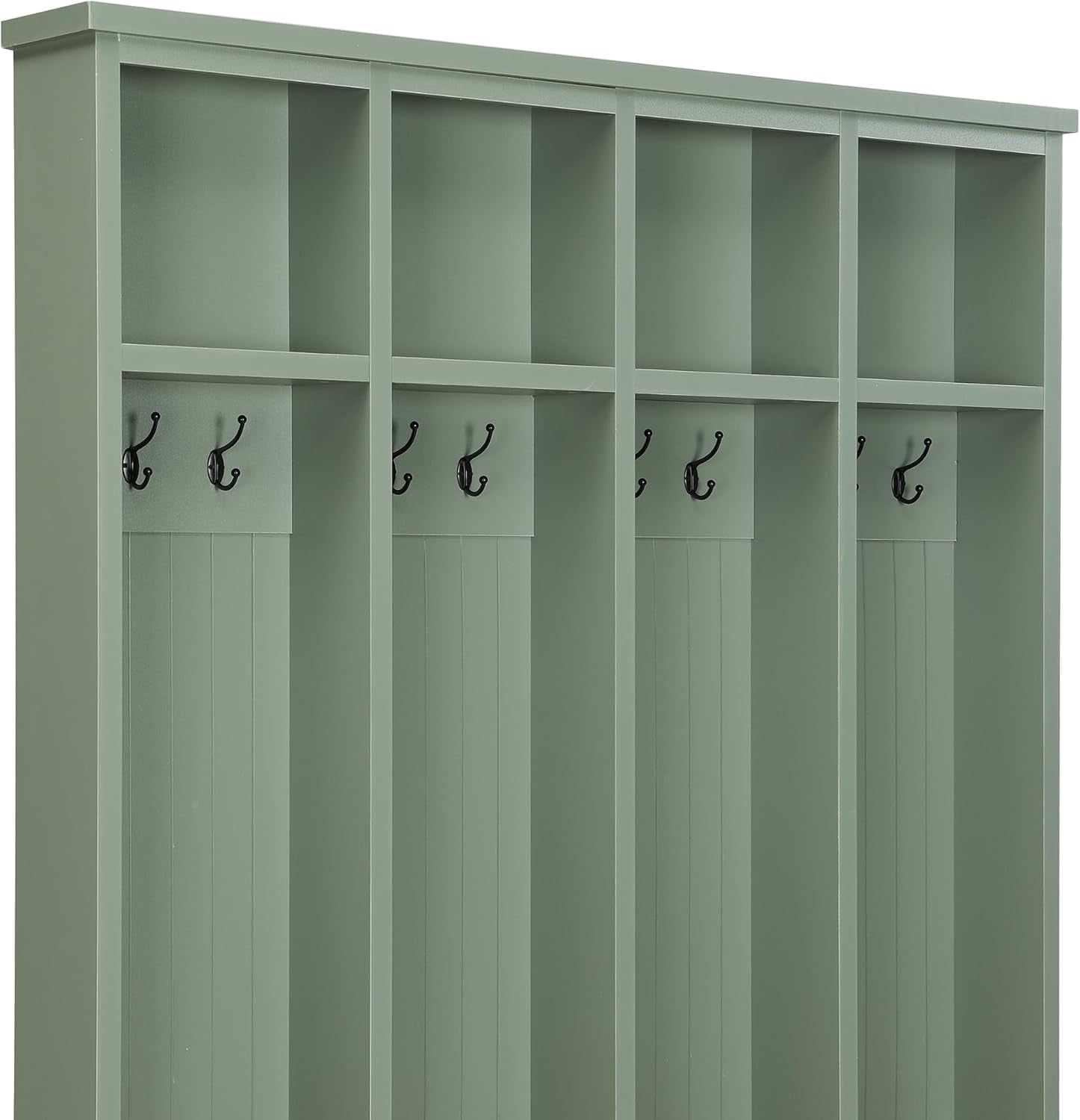 Farmhouse Hall Tree with 8 Hooks,Entryway Cabinet W/Bench,Multi-Functional Coat Rack W/4 Storage Unit and 4 Shoe Cabinet,Entryway Cabinets for Hallway,Living Room,Mudroom,Green