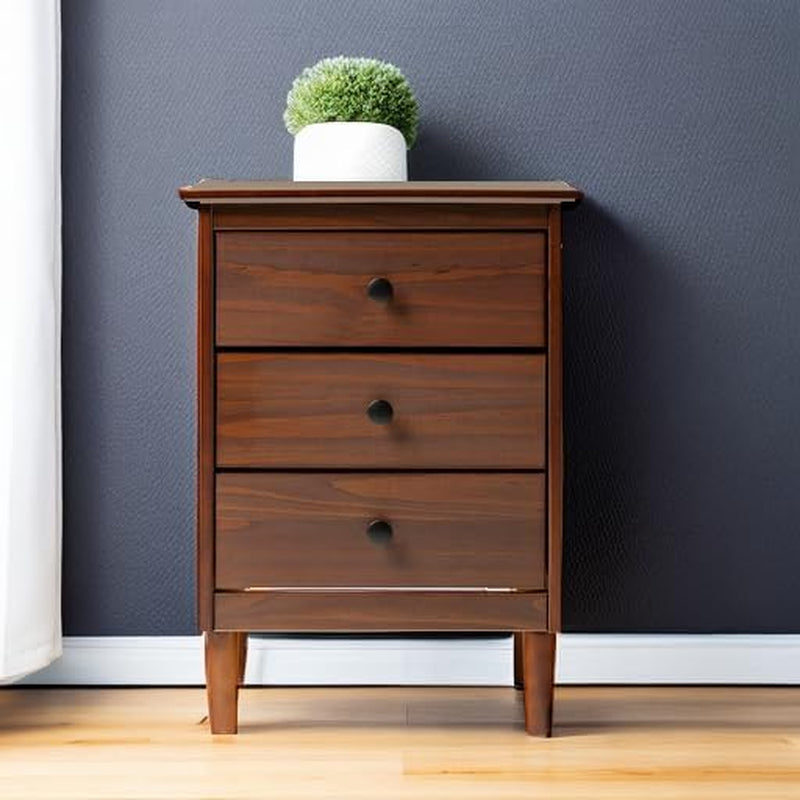 Traditional Wood 3 Drawer Nightstand Side Table Bedroom Storage Drawer and Shelf Bedside End Table, 18 Inch, Walnut