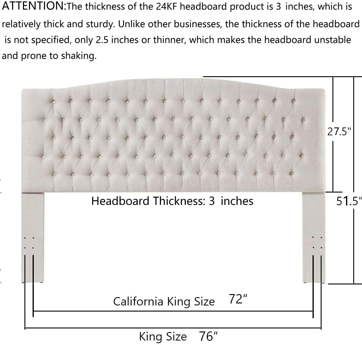 Upholstered Tufted Button Linen Fabric Headboard,Comfortable Fashional Headboard King/Ca King Size,Ivory