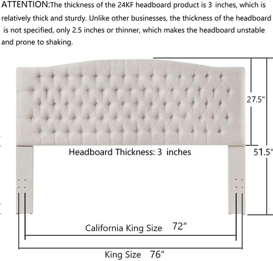 Upholstered Tufted Button Linen Fabric Headboard,Comfortable Fashional Headboard King/Ca King Size,Ivory