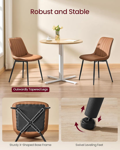 Dining Chairs Set of 4, Upholstered Kitchen Chairs, Synthetic Leather, Max. Load 264 Lb, Steel Legs, Curved Backrest, for Dining Room, Caramel Brown and Ink Black ULDC090KN03-2J