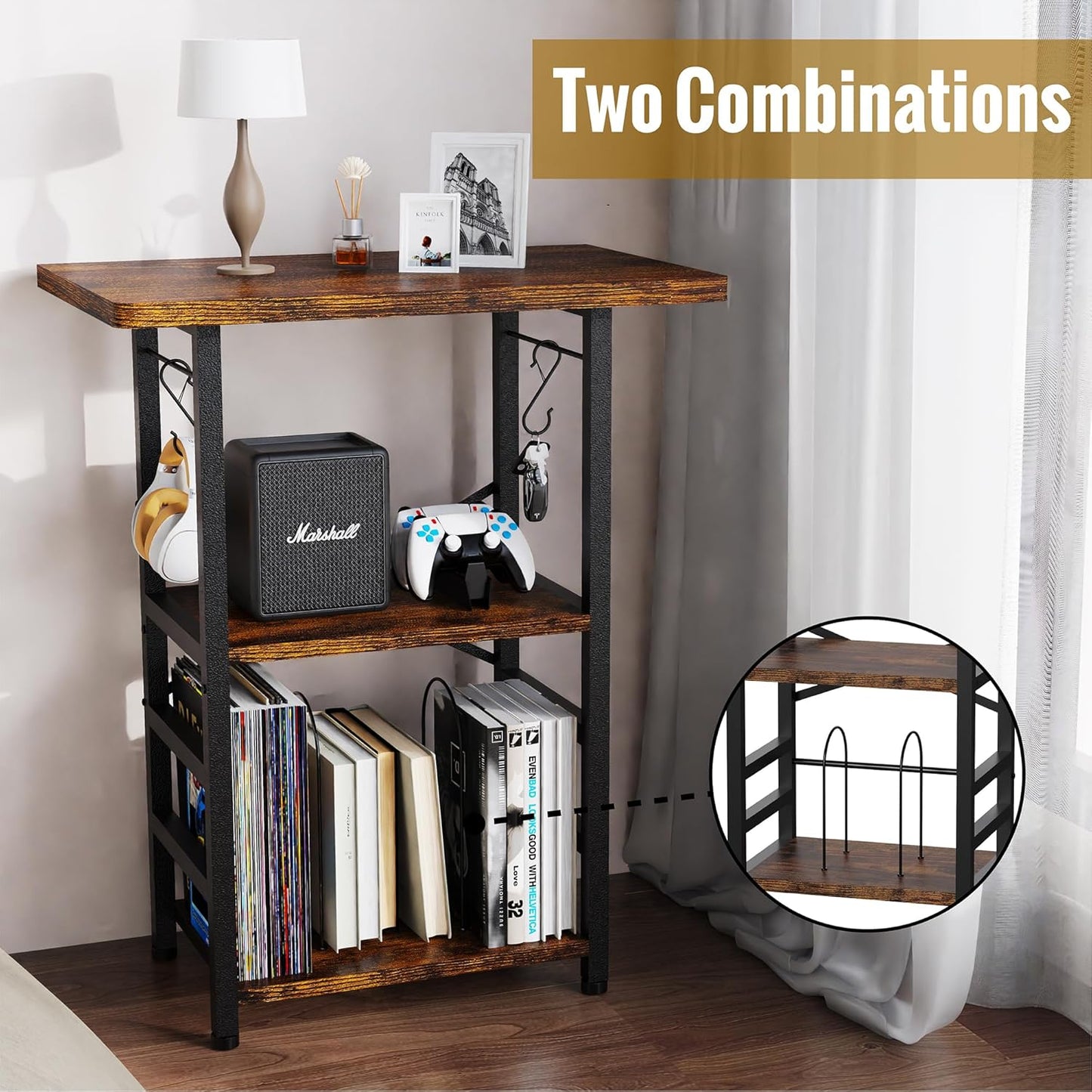 Record Player Stand with Extended Desktop,Large Record Player Table with Vinyl Storage,Turntable Stand with Record Holder Vinyls Display Shelf for Music Room Studio,Retro