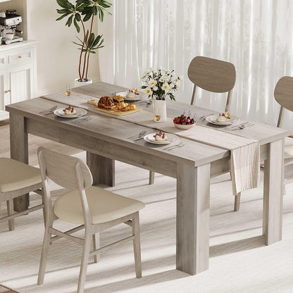 63" Dining Table for 4-6, Farmhouse Dinner Kitchen Table for 4 with Large Tabletop, Rectangular Wood Dining Room Table for Kitchen, Living Room, Easy Assembly, Retro Gray