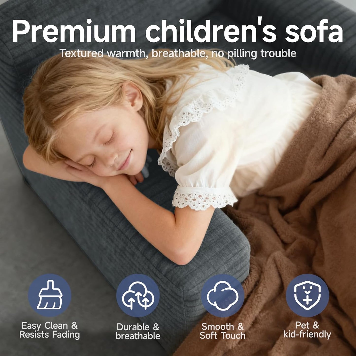 45'' Chaise Lounge Chair Indoor, Corduroy Upholstered Boneless Sofa Bed, Deep Seat Sleeper Couch Reading Chairs, Small Comfy Cloud Sofas Couches for Living Room, Bedroom, Movie Room (Dark Grey)