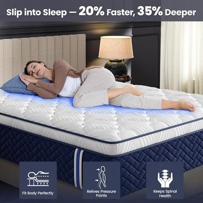 Queen Mattress 14 Inch - Hotel Collection Hybrid Mattress with 5-Zone Support, Luxury Sleep Comfort, Extra Back & Hip Support, Fiberglass-Free, Certipur-Us Certified, 365-Night Trial