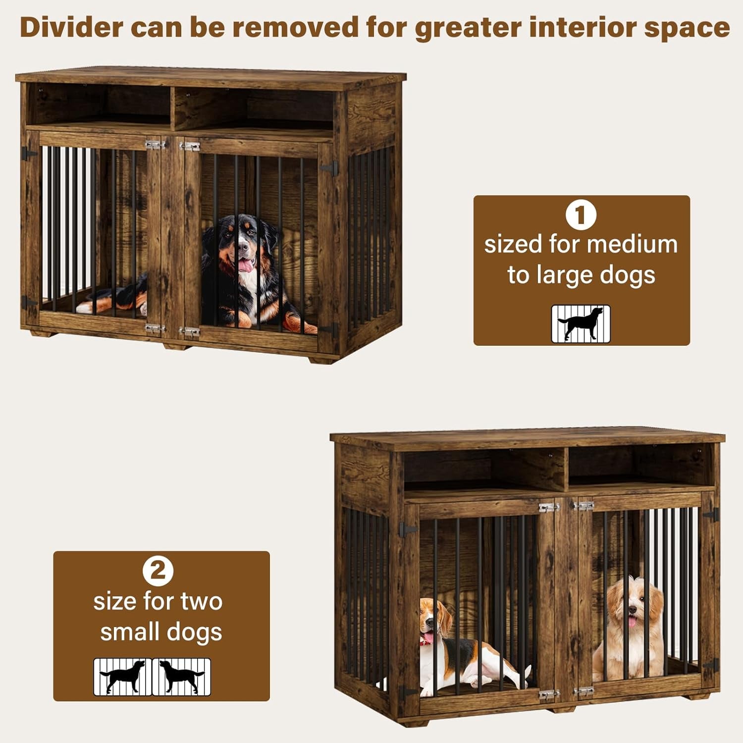 72'' Dog Crate Furniture for 2 Dogs, Wooden Dog Cage with Storage Compartment, Indoor Dog Kennel with 4 Doors for Large/Medium Dogs, White