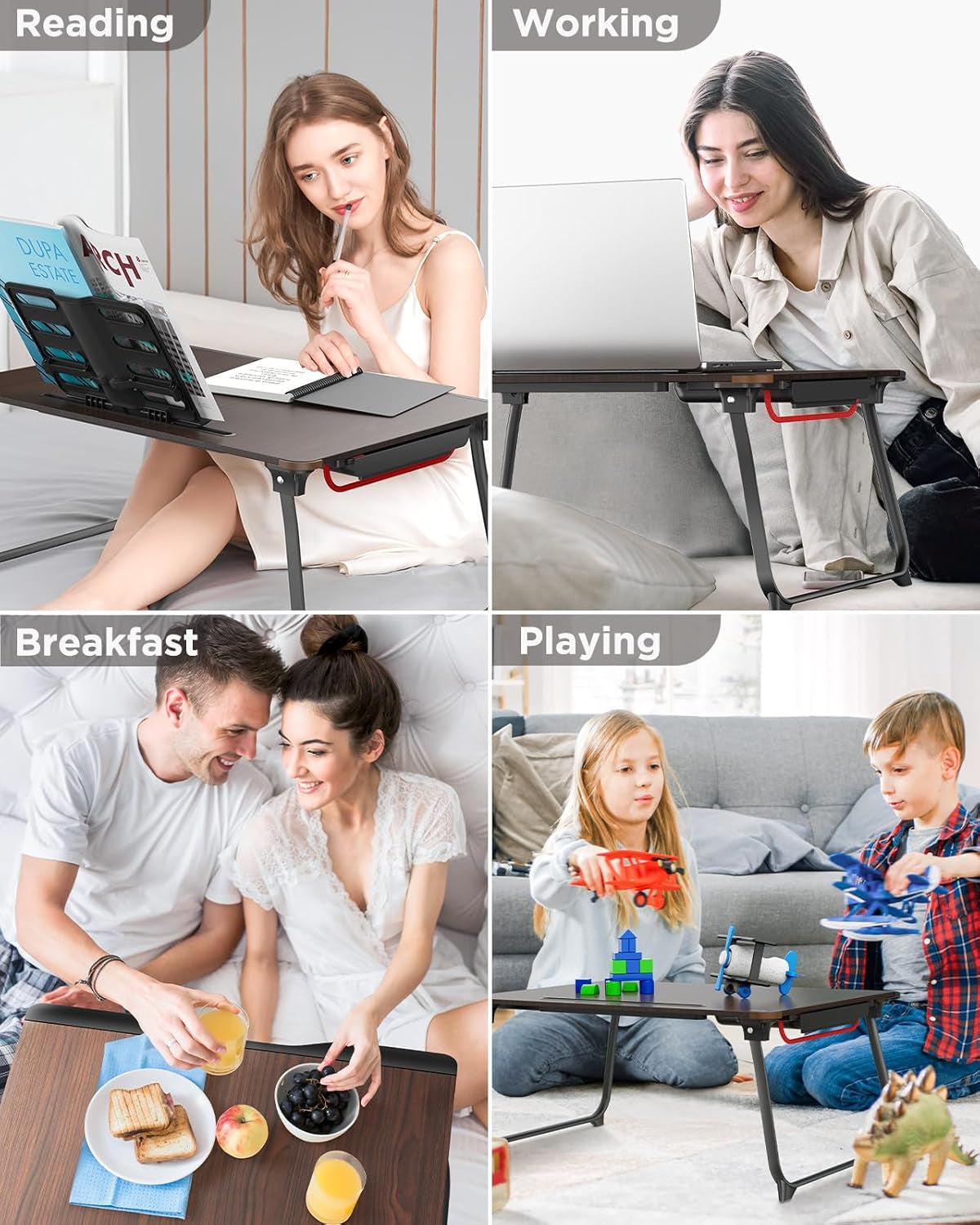 Laptop Desk for Bed,  Xx-Large Foldable Bed Tray Table for Eating Breakfast, Writing, Working, Gaming, Drawing with Storage Drawer, Handrest Bookstand, Tablet Stand, Phone Stand(Black Cherry)