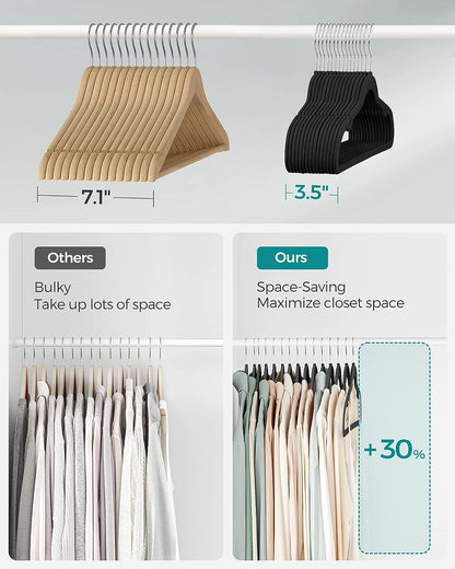 Velvet Hangers 50 Pack, Non-Slip Clothes Hangers, with Shoulder Notches, Pants Bar, 360° Swivel Hook, Space-Saving, for Closet, Ink Black UCRF029B05