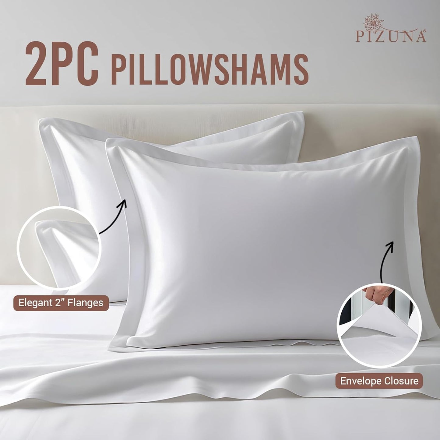 Pure 100% Cotton Pillow Shams King Size Set of 2 White, Luxurious 400 Thread Count Long Staple Cotton Sateen with Envelope Closure (Combed White Cotton Pillow Shams King)